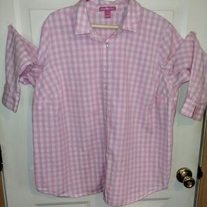 Woman Within Pink and White Button Down Shirt